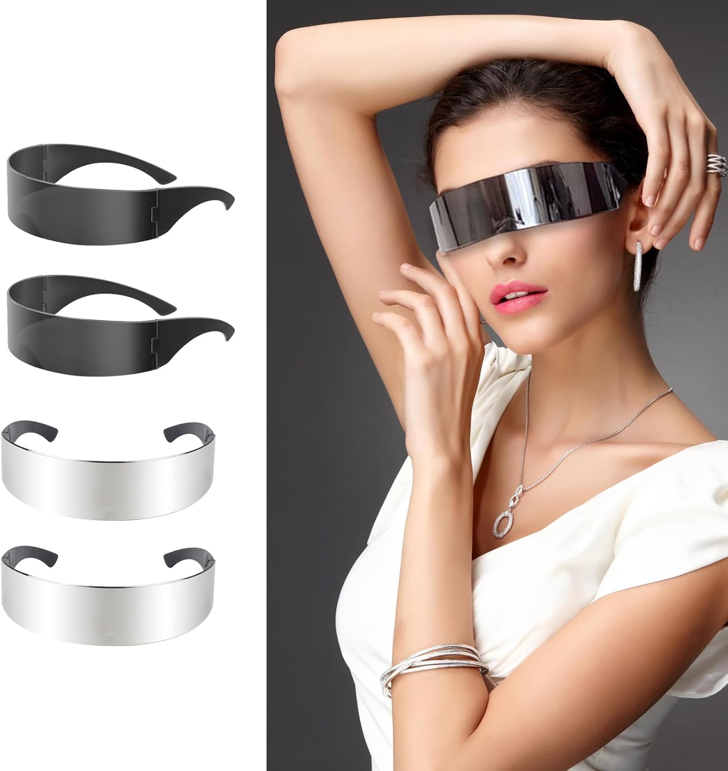 12 pcs 80s Cyber Visor Sunglasses,Futuristic Cyclops Cyberpunk Visor Sunglasses,Punk Future Style Cosplay,Future Costume Futuristic Wrap Visor Sun Glasses for Men Women - Image 7
