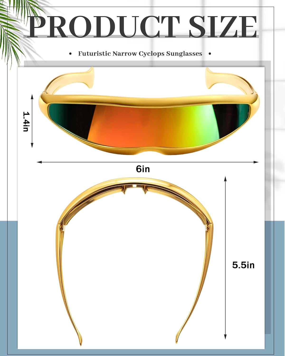 4 Pairs Futuristic Narrow Cyclops Sunglasses Robot Space Costume Color Mirrored Lens - Image 2