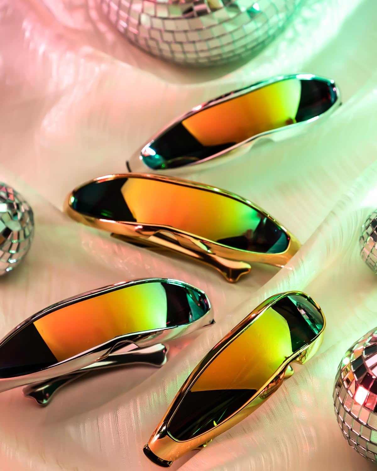4 Pairs Futuristic Narrow Cyclops Sunglasses Robot Space Costume Color Mirrored Lens - Image 4