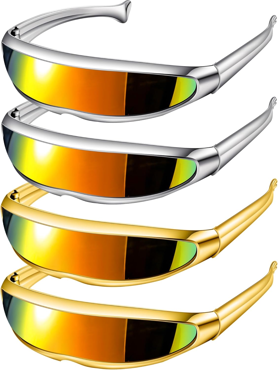 4 Pairs Futuristic Narrow Cyclops Sunglasses Robot Space Costume Color Mirrored Lens