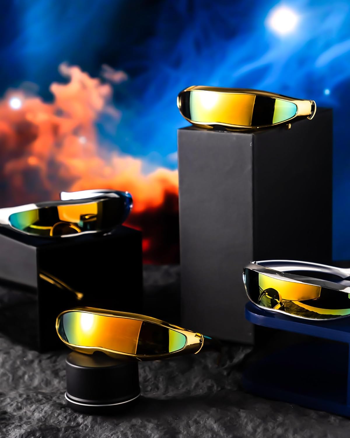 4 Pairs Futuristic Narrow Cyclops Sunglasses Robot Space Costume Color Mirrored Lens - Image 3