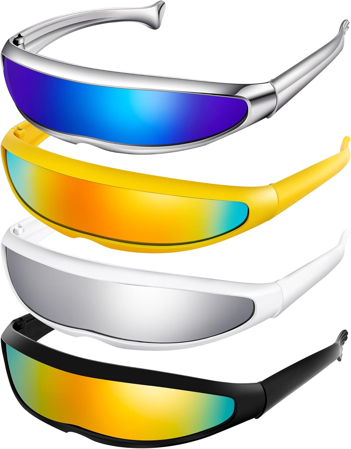 4 Pairs Futuristic Narrow Cyclops Sunglasses Robot Space Costume Color Mirrored Lens - Image 12