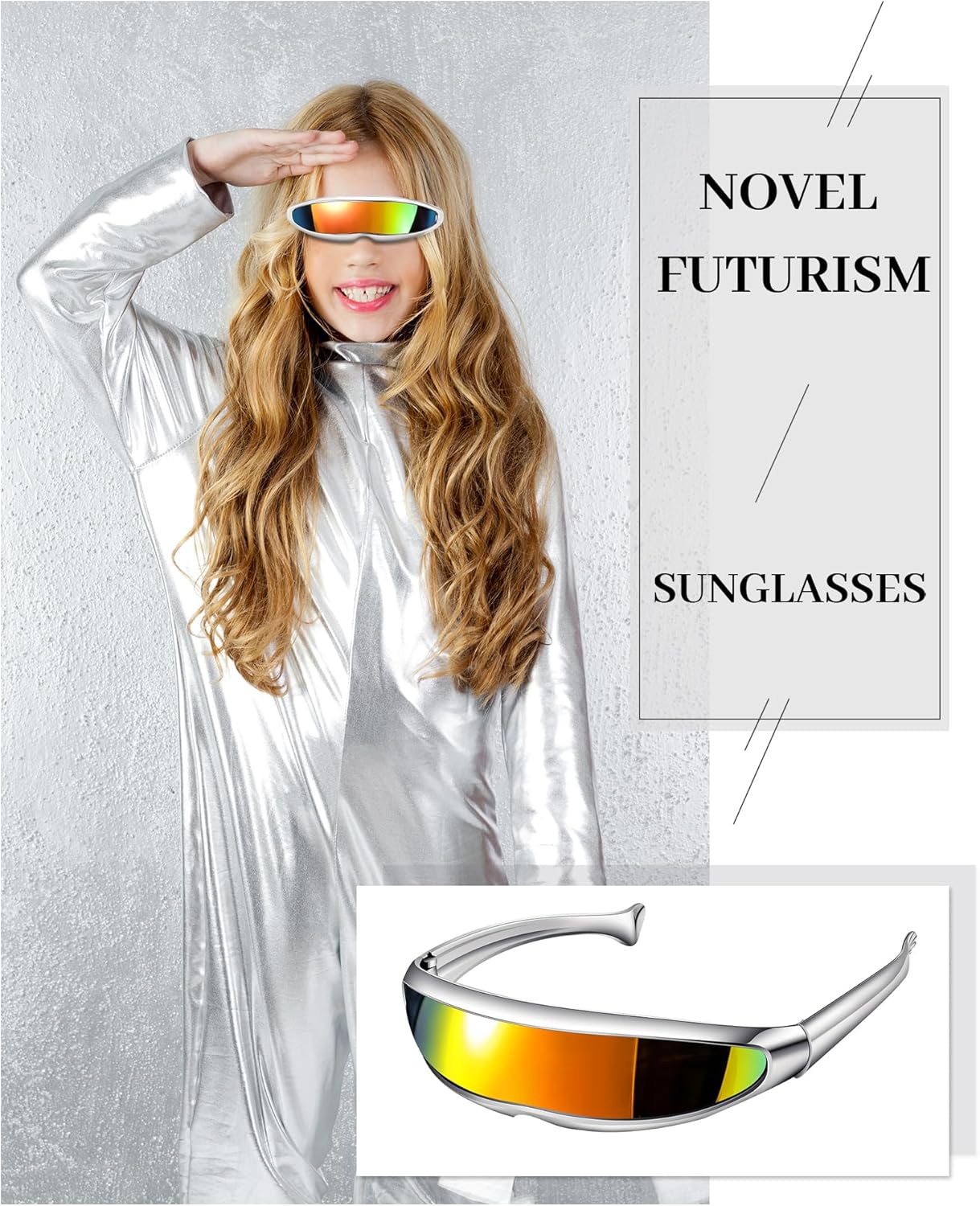 4 Pairs Futuristic Narrow Cyclops Sunglasses Robot Space Costume Color Mirrored Lens - Image 7