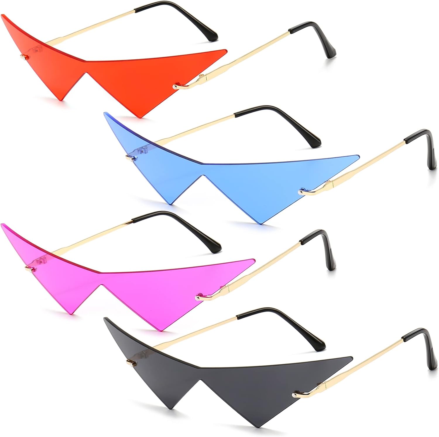 4 Pairs Triangle Sunglasses Frameless Space Eye Sunglasses Rimless Pointy Glasses Men Party Prom Eyewear for Women and Men