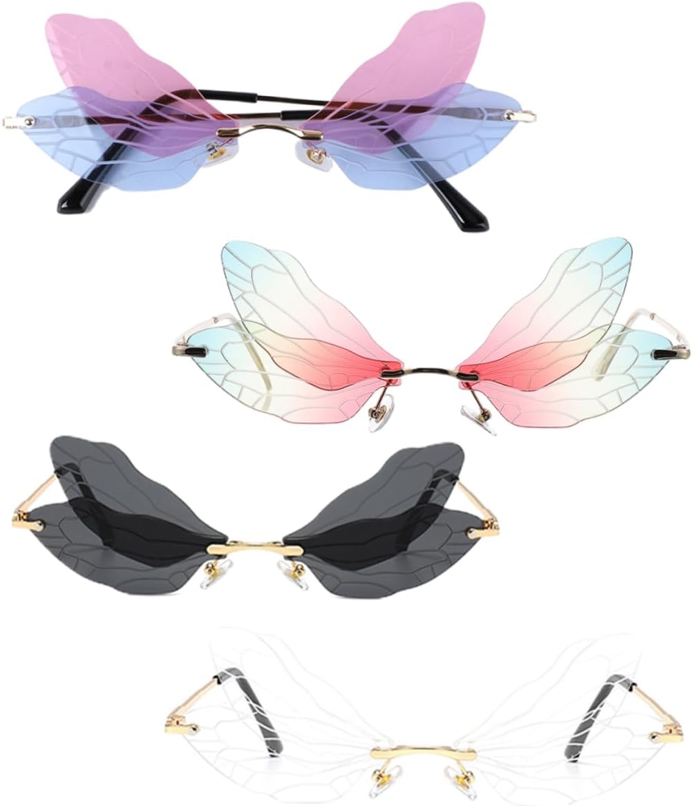 4Pairs Dragonfly Wing Sunglasses Unisex Irregular Fun Glasses for Parties Cosplay and Outdoor Activities Stylish