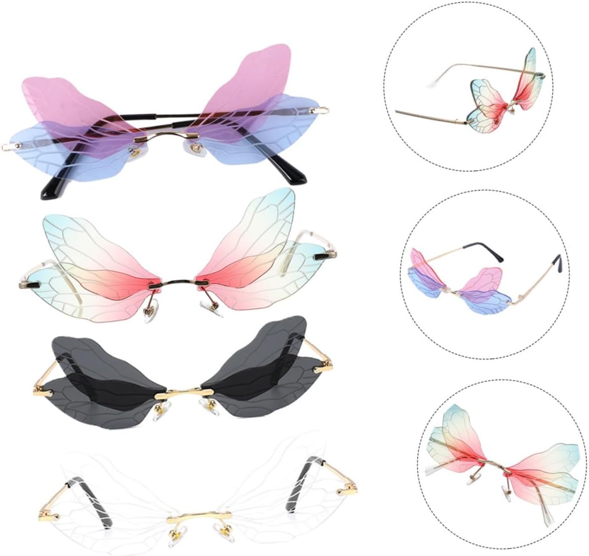 4Pairs Dragonfly Wing Sunglasses Unisex Irregular Fun Glasses for Parties Cosplay and Outdoor Activities Stylish - Image 4