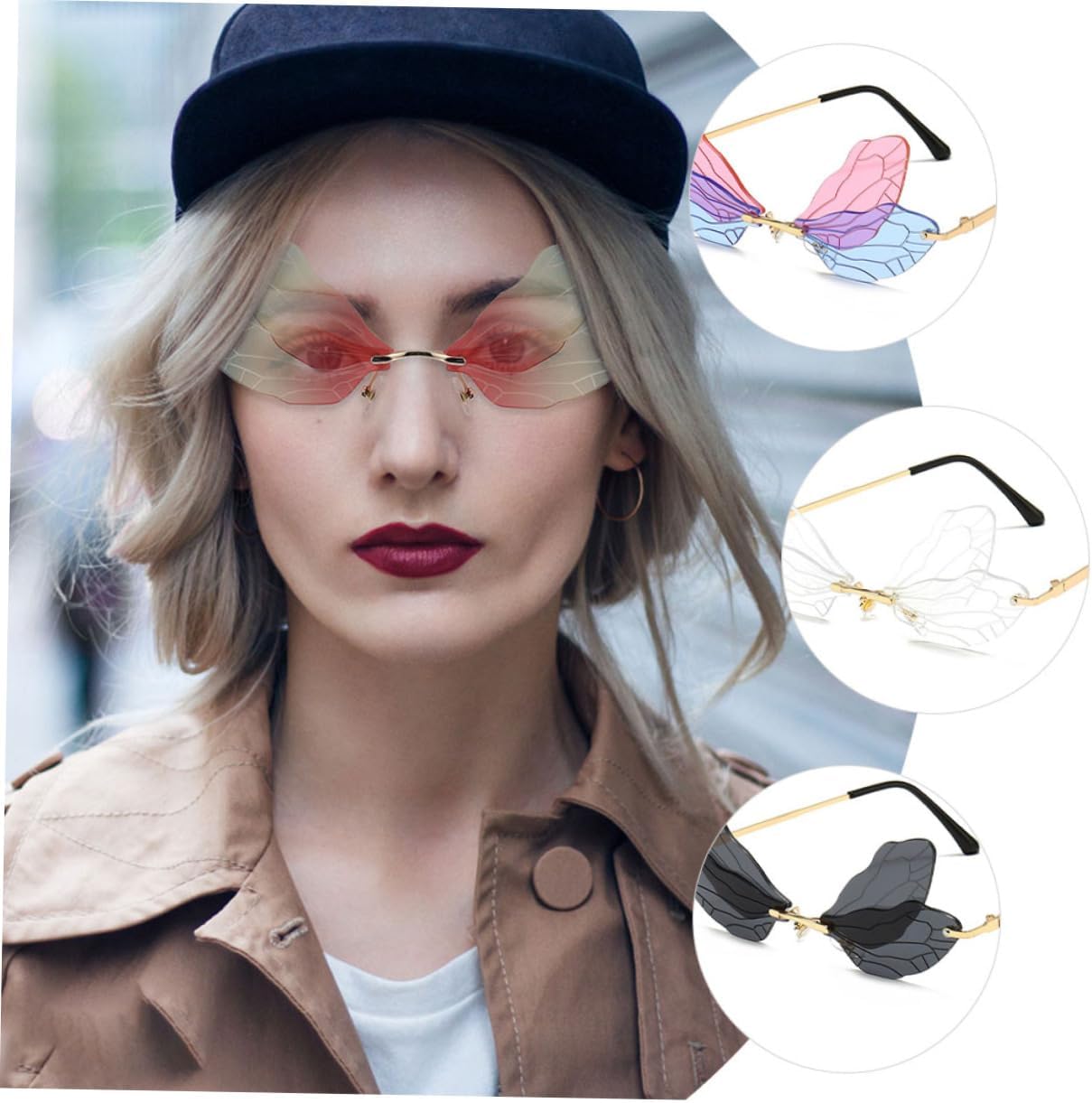 4Pairs Dragonfly Wing Sunglasses Unisex Irregular Fun Glasses for Parties Cosplay and Outdoor Activities Stylish - Image 3