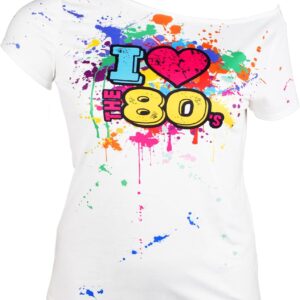80s Outfit for Women Plus Size I Love The 80's Costumes 80s Off Shoulder T-Shirt Tops Neon Clothes Oversized