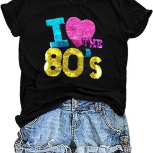 80s Shirts for Women 80s 90s Outfits Vintage Neon I Love The 80s Shirt Casual Birthday Party Gift Tee Tops