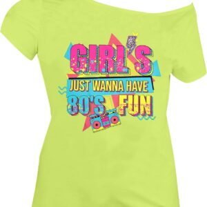 90s 80s Outfit for Women 80's Theme Party Disco Shirt Off The Shoulder Tops Vintage 90s Neon Off Shoulder Top