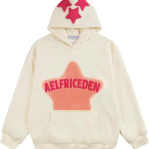 Aelfric Eden Womens Graphic Hoodies Pink Star Print Hoodie Unisex Oversized Hoodies Long Sleeve Pocket Pullover