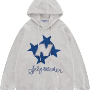 Aelfric Eden Y2k Hoodie Women Graphic Oversized Hoodies Star Embroidered Hoodied Sweatshirt Casual Vintage Pullover