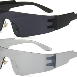 AIEYEZO Modern Fashion Rimless Futuristic Wrap Around Sunglasses Women Men Cyberpunk Visor Sun Glasses Trendy Future Shades