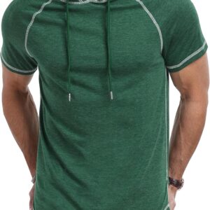 Aiyino Men's Short Sleeve Hoodie Workout Gym Sweatshirt Muscle Fit Fashion Athletic Hoodies Pullover Cotton Hooded T-Shirts