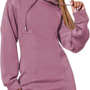 AlvaQ Womens Hoodie Dresses Fall Winter 2025 Casual Long Sleeve Drawstring Pleated Sweatshirt Pullover Tunic Mini Dress