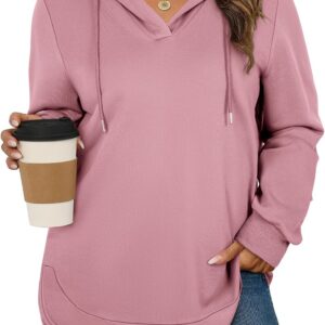 AlvaQ Womens Plus Size Sweatshirts Casual Long Sleeve V Neck Drawstring Hoodies Tops