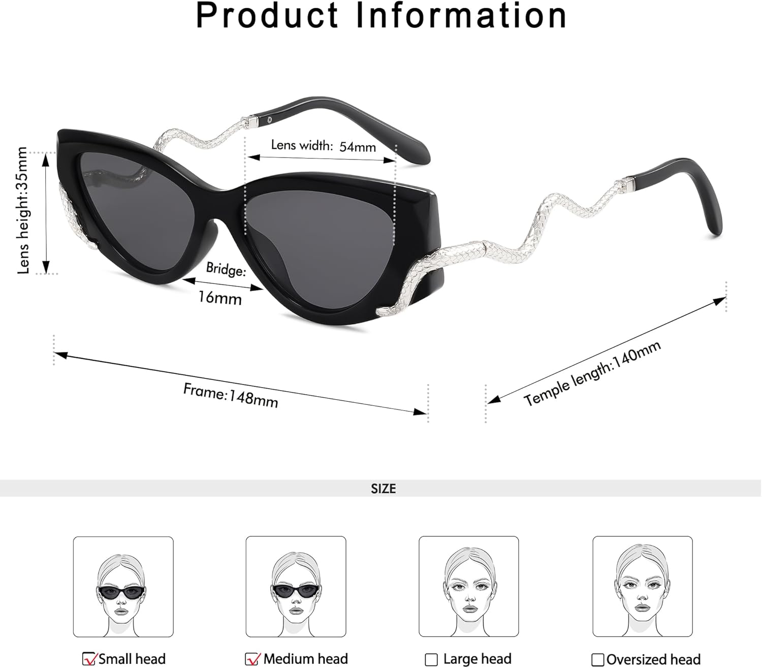 Appassal Retro Y2K Snake Sunglasses for Women Chic Cat Eye 90s Sunnies Narrow Trendy Sun Glasses AP3667 - Image 4