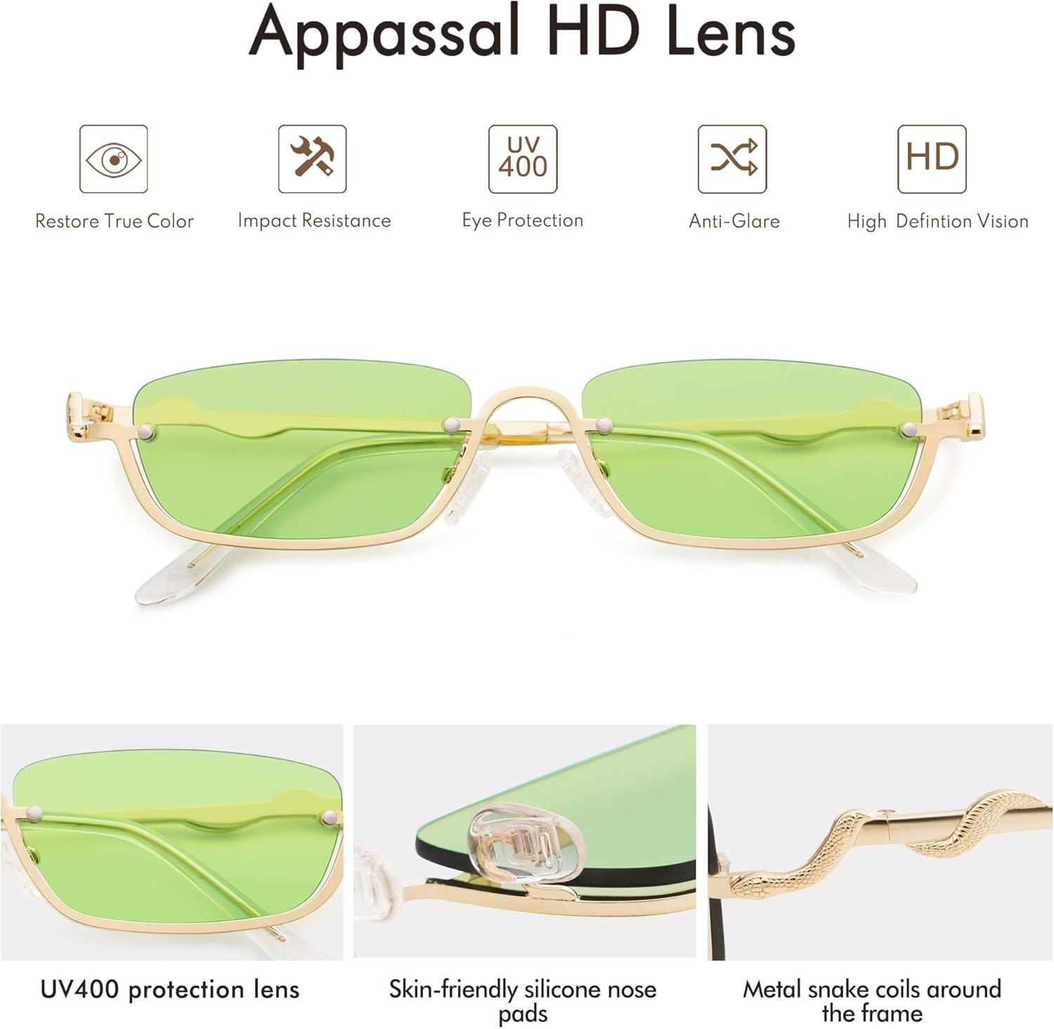 Appassal Y2K Snake Sunglasses for Women Men Narrow Rectangular Y2k Chic Sunnies AP3649 - Image 4