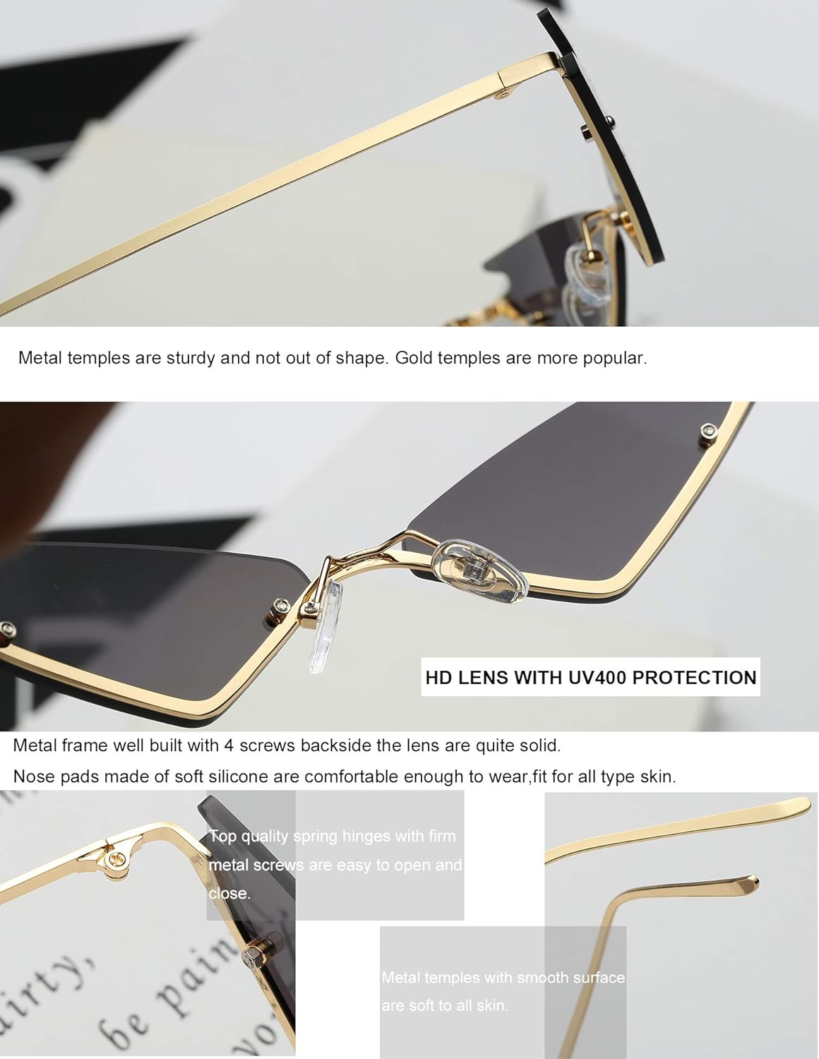 Armear Small Cateye Sunglasses Futuristic Rimless Colored Mirrored Lens - Image 5