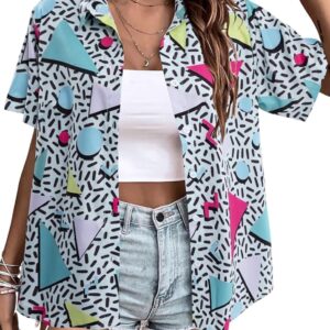 Arssm 80s 90s Shirts for Women Retro Vintage Party Disco Outfits Neon Hawaiian Button Down Blouses Tees Tops