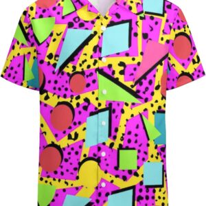 Artsadd 80s 90s Hawaiian Shirt for Men Vintage Button Down Short Sleeve Big and Tall Shirts Funny Party Disco Outfit