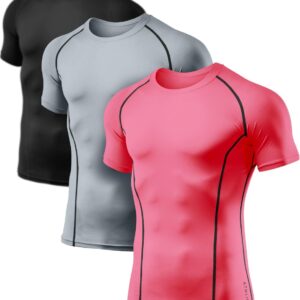 ATHLIO Men's Cool Dry Short Sleeve Compression Shirts, Sports Baselayer T-Shirts Tops, Athletic Workout Shirt