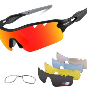 BangLong Polarized Sports Sunglasses Cycling Sun Glasses for Men Women with 5 Interchangeable Lenes for Running Baseball Golf
