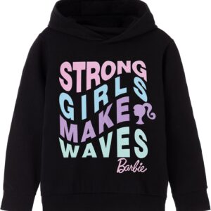 Barbie Girls Hooded Sweatshirt | Young Ladies Strong Girls Make Waves Black Graphic Hoodie | Retro Fashion Hoody Doll Movie