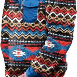 Beotyshow Mens Aztec Fleece Jackets Fuzzy Sherpa Pullover Sweatshirts Winter Coats Western Vintage Sweaters with Pocket