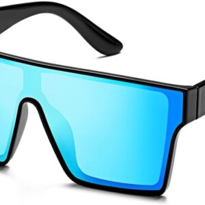 BINGKING Oversized UV400 Designer Polarized Sunglasses for Men Women Large Flat Square Trendy Mirrored Shades