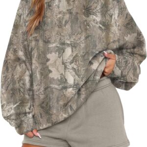 calbatic Women Camo Sweatshirt Oversized Maple Leaf Graphic Crew Neck Pullover Long Sleeve Fall Winter Trendy Hoodies