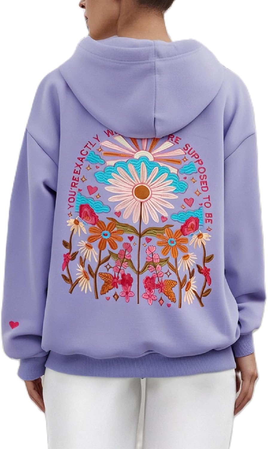 cochineal Preppy Embroidery Floral Hoodie for Teen Girl Women Oversized Hooded Sweatshirt Y2k Vintage Graphic Pullover Top - Image 15