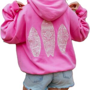 cochineal Preppy Embroidery Floral Hoodie for Teen Girl Women Oversized Hooded Sweatshirt Y2k Vintage Graphic Pullover Top
