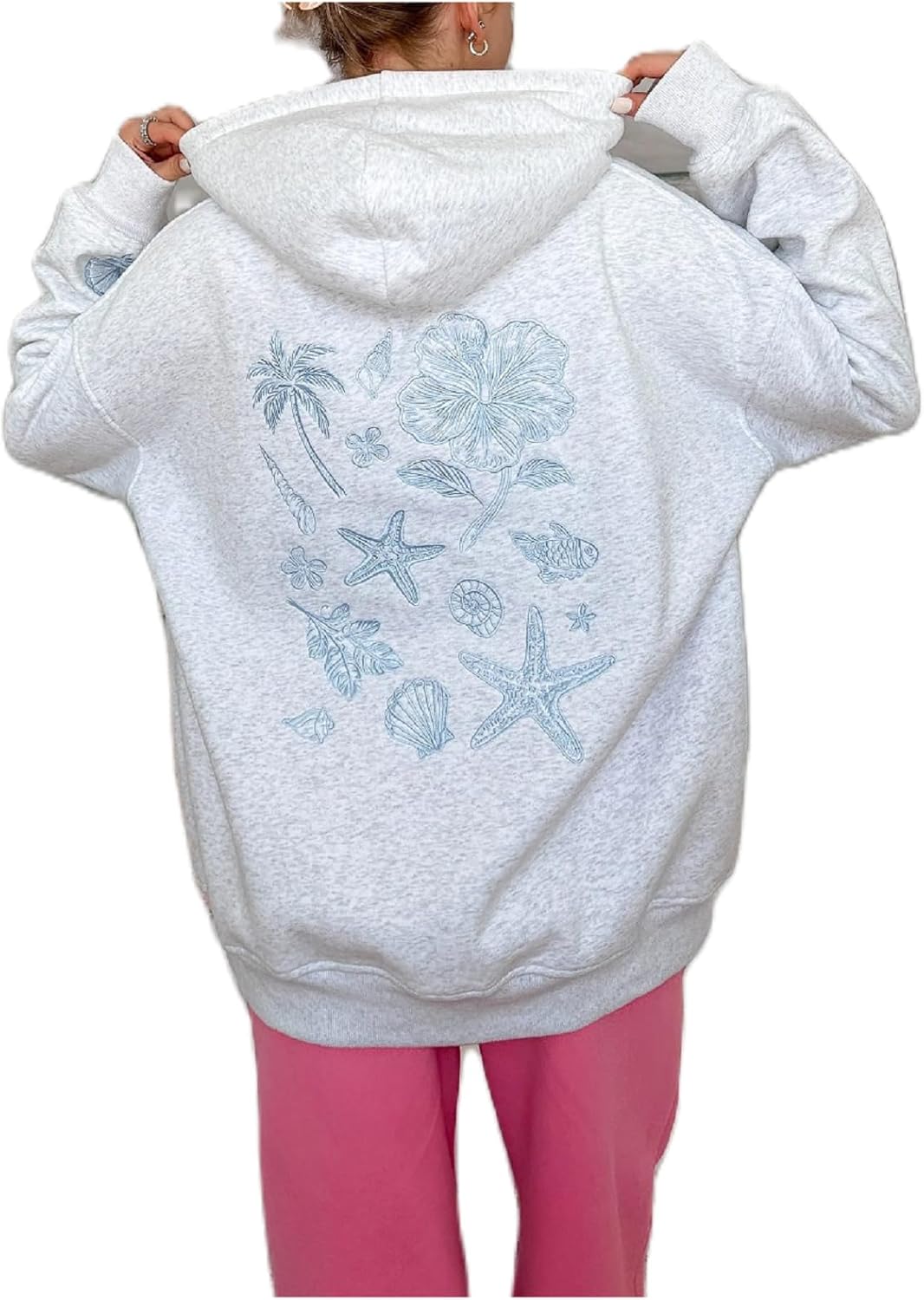 cochineal Preppy Embroidery Floral Hoodie for Teen Girl Women Oversized Hooded Sweatshirt Y2k Vintage Graphic Pullover Top - Image 36