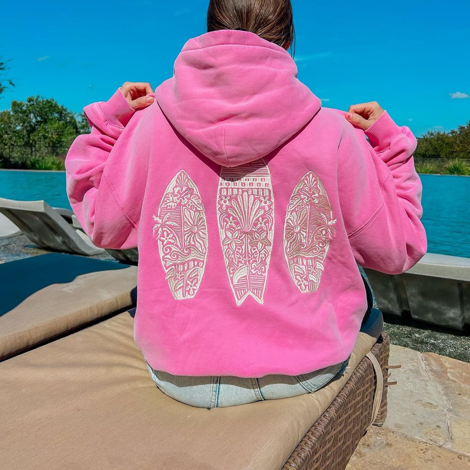 cochineal Preppy Embroidery Floral Hoodie for Teen Girl Women Oversized Hooded Sweatshirt Y2k Vintage Graphic Pullover Top - Image 4