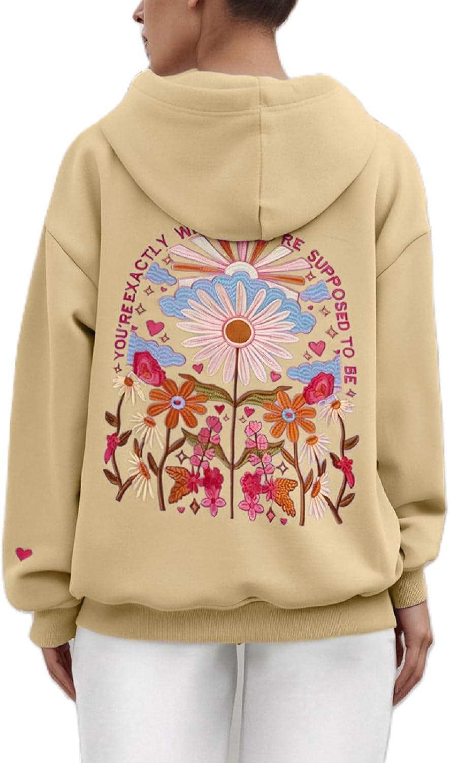 cochineal Preppy Embroidery Floral Hoodie for Teen Girl Women Oversized Hooded Sweatshirt Y2k Vintage Graphic Pullover Top - Image 6