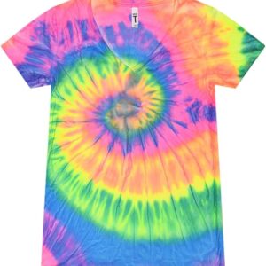 Colortone Slim Fit Short Sleeve V-Neck Tie Dye T-Shirts for Women - Womens Tie Dye Tops for Summer
