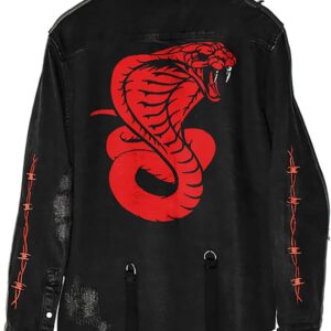 DIOTSR Mens Distressed Denim Jacket Casual Ripped Holes Jean Jacket Hip Hop Punk Street Outwear Black