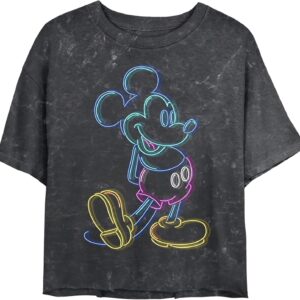 Disney Characters Neon Mickey Women's Mineral Wash Short Sleeve Crop Tee