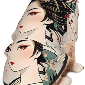 Dog Hooded Sweatshirt with Pocket, Leash Hole and Elastic Cuffs Hoodie for Medium to Large Dogs - Retro Japanese Geisha Print