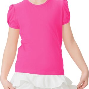 Dreammonkey Girls' Puff Sleeve Shirts Summer Round Neck Cotton T-Shirt (2t-13Y)