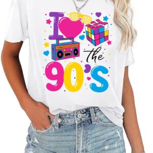 ELDPS 90s Shirt for Women: I Love The 90s Shirt Graphic Vintage Tees 90's Neon Party Outfits Tops