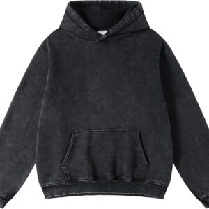 FAIABLE Mens Hoodies Oversized Unisex Acid Wash Hoodie Heavyweight Fleece Vintage Cotton Sweatshirt Men Women Streetwear