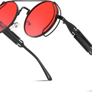 FEISEDY Polarized Aviator Sunglasses for Men Women, Retro Steampunk Gothic Round Metal Frame Hippie Glasses B2351