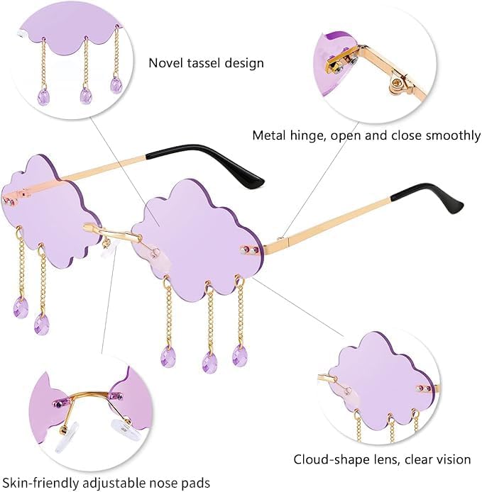 FEISEDY Retro Dripping Cloud Shaped Tassel Sunglasses Rimless Women Funny Party Disco Eyewear B2834 - Image 6