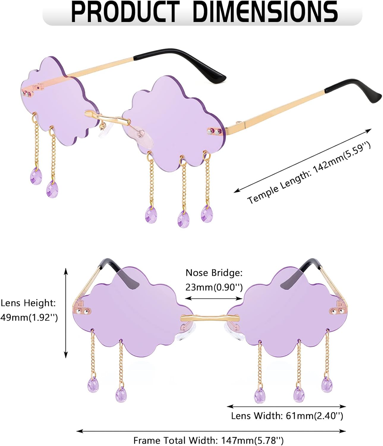 FEISEDY Retro Dripping Cloud Shaped Tassel Sunglasses Rimless Women Funny Party Disco Eyewear B2834 - Image 5