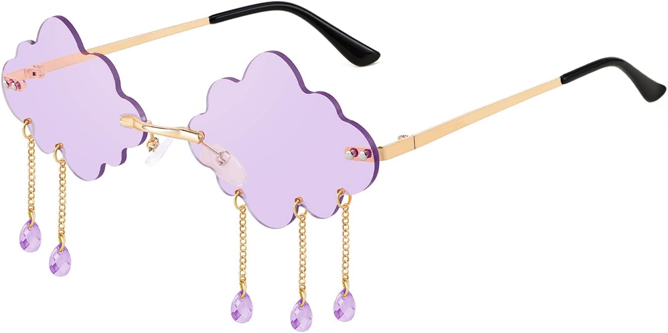 FEISEDY Retro Dripping Cloud Shaped Tassel Sunglasses Rimless Women Funny Party Disco Eyewear B2834