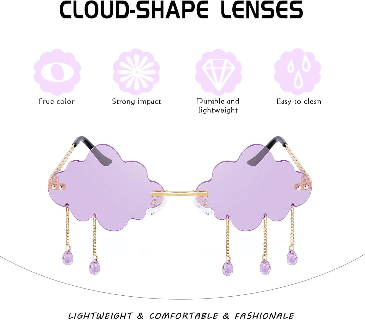 FEISEDY Retro Dripping Cloud Shaped Tassel Sunglasses Rimless Women Funny Party Disco Eyewear B2834 - Image 7