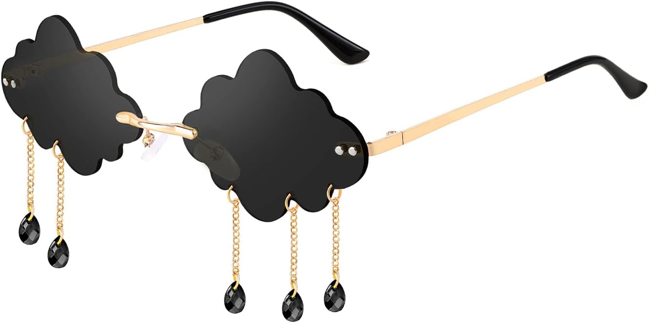 FEISEDY Retro Dripping Cloud Shaped Tassel Sunglasses Rimless Women Funny Party Disco Eyewear B2834 - Image 13