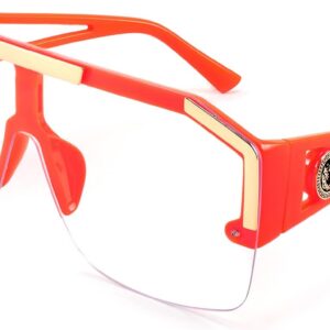 FEISEDY Square Flat Top Shield Sunglasses One Piece Frameless Stylish Women Men UV400 B2765 (Orange Frame, 73)